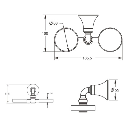 2 стакана с держателем, RG1222 Rose, Хром
