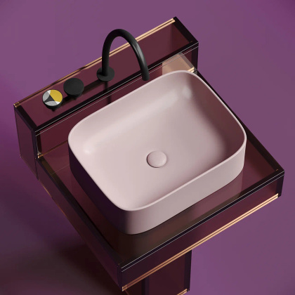 Умывальник чаша накладная прямоугольная (цвет Розовый Матовый) Element 505*380*150мм
