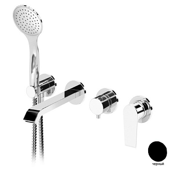 NAUTIC-VDM3-NOP Встраиваемый смеситель для ванны и душа однорычажный с поворотным переключателем на 3 выхода, в комплекте с ручным душем, исполнение Чёрный матовый NAUTIC-VDM3-NOP Встраиваемый смеситель для ванны и душа однорычажный с поворотным переключателем на 3 выхода, в комплекте с ручным душем, исполнение Чёрный матовый