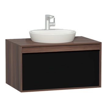 Шкаф Metropole 80 см из искуственного камня, c 1 ящиком, цвет сливовое дерево, фасад черное акриловое стекло