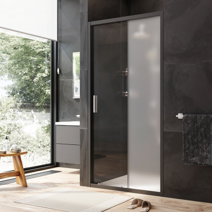 W90G-100-1-195BM Gem Solo Дверь душевая 100х195, стекло матовое, профиль Черный матовый