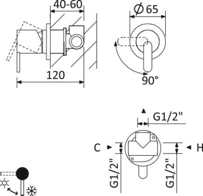 LEAF-DIM3-D-L-BIO Встраиваемый смеситель для душа с переключателем на 3 выхода, в комплекте с ручным душем, исполнение Белый матовый