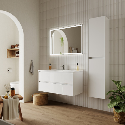 Тумба подвесная SANCOS Cento 990х450х500, c двумя ящиками оснащенными доводчиками, белый глянец, арт.CN100W Тумба подвесная SANCOS Cento 990х450х500, c двумя ящиками оснащенными доводчиками, белый глянец, арт.CN100W
