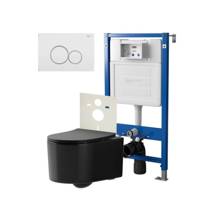 Сет: Система инсталляции Point Элемент для подвесного унитаза PN45120 + Клавиша смыва для инсталляции Point Виктория, хром, PN44061C + Унитаз подвесной Point Веста безободковый, чёрн мат, PN41701BM