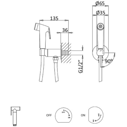 LEAF-DIF-PO Гигиенический душ со смесителем, исполнение Gold PVD LEAF-DIF-PO Гигиенический душ со смесителем, исполнение Gold PVD