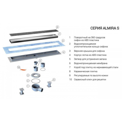 Душевой лоток SAY ALMIRA -S 602.80.S.U, 80 см, под плитку