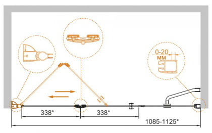 Душевая дверь ELENA-W-BS-13-30+40/40-P-Cr-L Условные размеры, мм:1100х1950 Габариты с диапазоном регулировок, мм:(1085-1125)х1950  Душевая дверь ELENA-W-BS-13-30+40/40-P-Cr-L Условные размеры, мм:1100х1950 Габариты с диапазоном регулировок, мм:(1085-1125)х1950