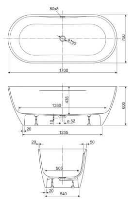 TITAN-ROUND-170-75-57 Ванна из литьевого мрамора Цвет Белый 