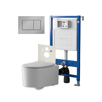 Сет: Система инсталляции Point Элемент для подвесного унитаза PN45120 + Клавиша смыва для инсталляции Point Ника, хром, PN44081C + Унитаз подвесной Point Веста безободковый, белый, сиденье дюропласт, микролифт, быстросъем. PN41701