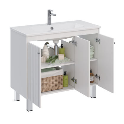 Тумба Lemark ROMANCE 100см под 1 раковину, подвесная/напольная, 3-х дверная, цвет корпуса, фасада: Белый глянец Тумба Lemark ROMANCE 100см под 1 раковину, подвесная/напольная, 3-х дверная, цвет корпуса, фасада: Белый глянец