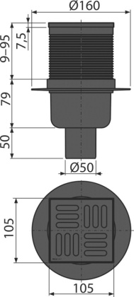 Сливной трап 105×105/50 мм прямой сток, решетка из нержавеющей стали, гидрозатвор комбинированный SMART - черный Сливной трап 105×105/50 мм прямой сток, решетка из нержавеющей стали, гидрозатвор комбинированный SMART - черный