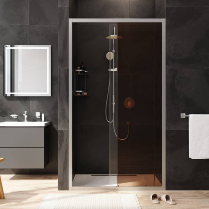 W90G-110-1-195MBr Gem Solo Дверь душевая 110х195, стекло бронзовое, профиль матовый Хром