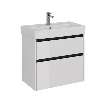 Тумба Lemark COMBI 80см под 1 раковину, подвесная/напольная, 2 ящика, цвет планки: Чёрный, цвет корпуса, фасада: Белый глянец Тумба Lemark COMBI 80см под 1 раковину, подвесная/напольная, 2 ящика, цвет планки: Чёрный, цвет корпуса, фасада: Белый глянец
