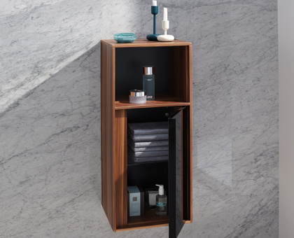 Средний шкаф Metropole левосторонний, 40 см,  цвет сливовое дерево, фасад черное акриловое стекло