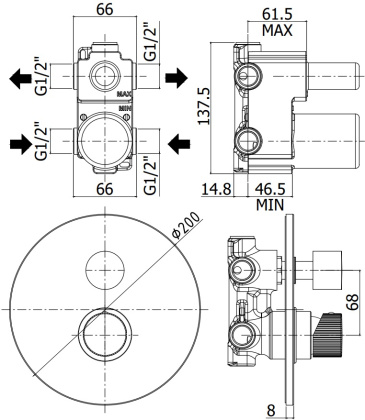 Смеситель для душа Paffoni Jo JO018NO (с внутренней частью)