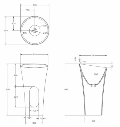 Раковина отдельностоящая ABBER Stein AS2509-H белая матовая