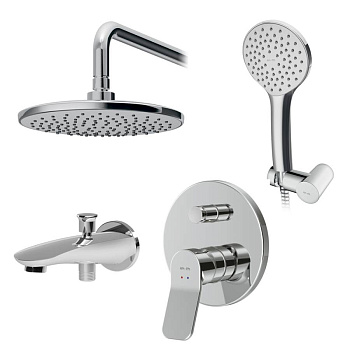 Набор: Смеситель Для ванны и душа, верхний душ с держателем, душевой набор и излив на ванну FB85A10000 X-Joy