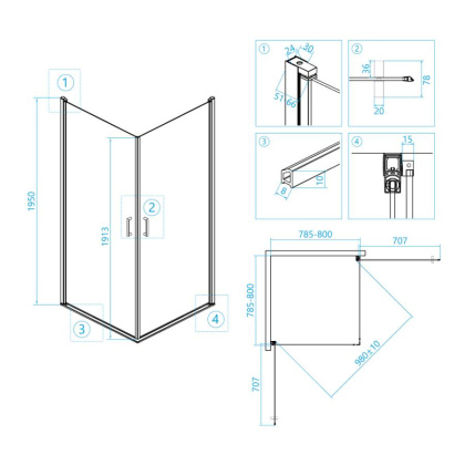 Душевой уголок RGW Leipzig LE-30 80x80 профиль Хром стекло прозрачное