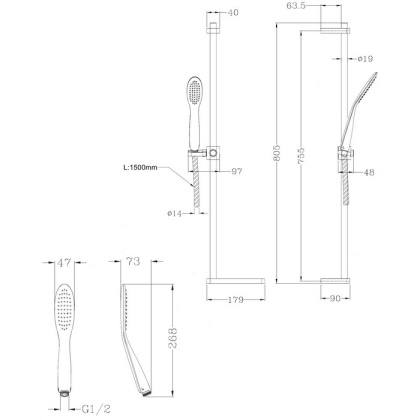 Душевой гарнитур на штанге OMNIRES SIENA-SCRB (хром/белый)