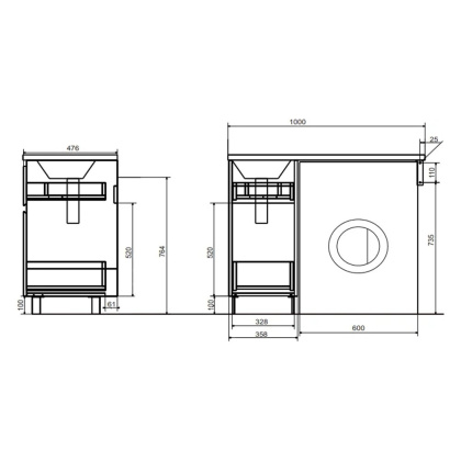 Тумба напольная под умывальник Dallas Luxe 1000х482 2 ящика (ШхГхВ) 358х476х860