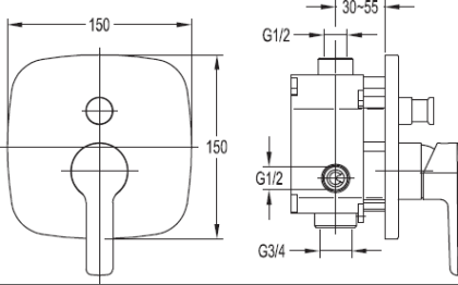 TESORO-F-VDIM-01 Встраиваемый однорычажный смеситель для душа с переключателем