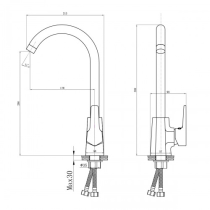 Смеситель Rossinka RS44-23 для кухни с поворотным изливом