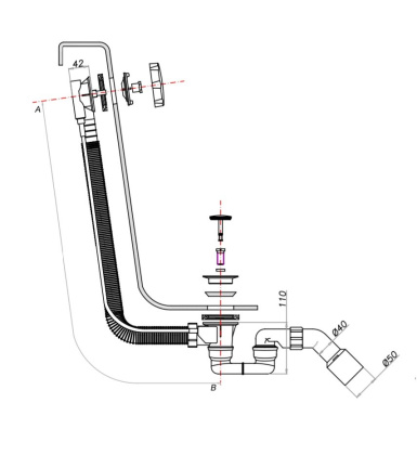 Слив-перелив OMNIRES CGS TK104-PLUS-3.43+64-SBL (черный BLM)