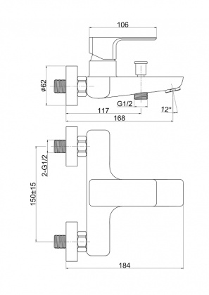 Смеситель для ванны GEO однорычажный Смеситель для ванны GEO однорычажный