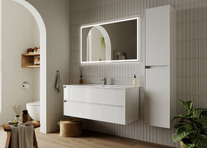 Тумба подвесная SANCOS Cento 1190х450х500, c двумя ящиками оснащенными доводчиками, белый глянец, арт. CN120-1W Тумба подвесная SANCOS Cento 1190х450х500, c двумя ящиками оснащенными доводчиками, белый глянец, арт. CN120-1W