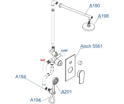 A55201 Встраиваемый комплект для душа с верхней душевой насадкой и лейкой Wasserkraft