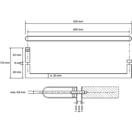 Держатель для полотенец Bemeta Dark 104204320, для стеклянной двери 600 мм