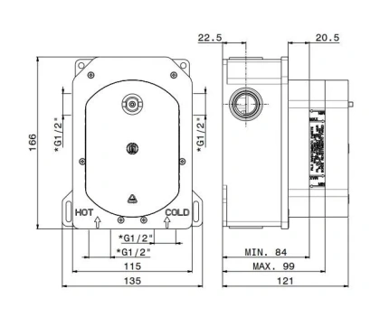 Универсальная внутренняя часть для термостатического смесителя на два потока для душа