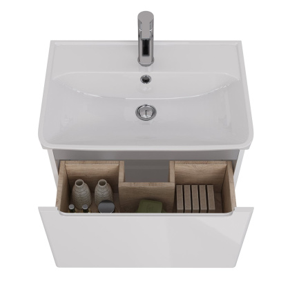 Тумба Lemark BUNO MINI, 60см под 1 раковину, подвесная,1 ящик, цвет корпуса, фасада: Белый глянец