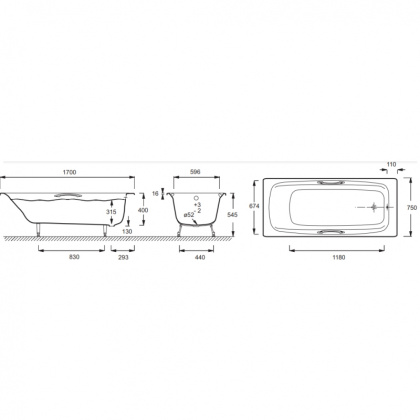 Чугунная ванна Jacob Delafon Diapason 170x75 без ручек, шт