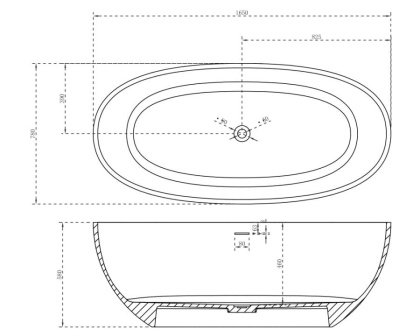Ванна из литьевого мрамора Abber Stein 165х78 AS9620-1.6