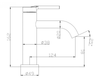 ETNA Смеситель для раковины без донного клапана, нержавеющая сталь, исполнение сатин ETN-LVM2-IN