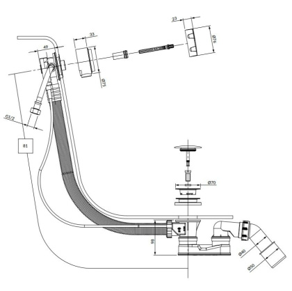 Слив-перелив с наливом OMNIRES CGS TK132-PLUS-3.43+64-SBL (черный BLM)