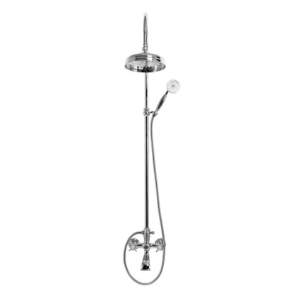 LORD-CVD-01-Bi Душевая стойка со смесителем для ванны, верхним и ручным душем 20 см Исполнение: Хром, Ручки: Белый 