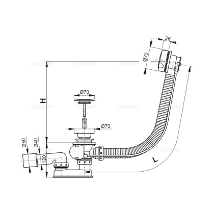 Сифон для ванны автомат комплект, белый