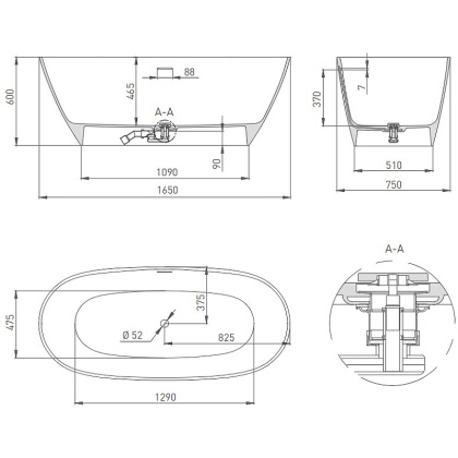 Ванна из искусственного камня S-Stone Salini Sofia 164x75 см матовая,102521M