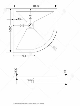 Душевой поддон RGW ST/R-W 100 x 100 см, четверть круга, из искусственного камня, белый, 16153100-01