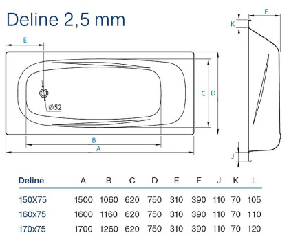 Стальная ванна Koller Pool Deline 150х75 Стальная ванна Koller Pool Deline 150х75