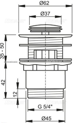 Донный клапан сифона для умывальника CLICK/CLACK 5/4", цельнометаллический с переливом и малой заглушкой