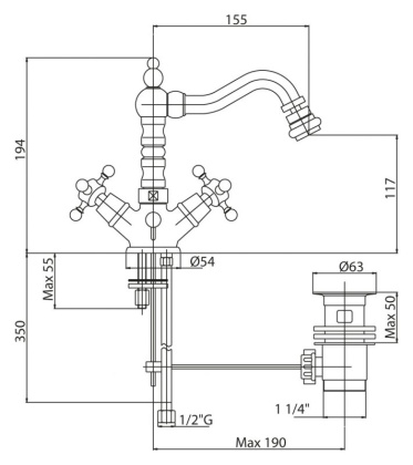 LORD-BS2-03/24 Смеситель на биде c донным клапаном золото, ручки золото