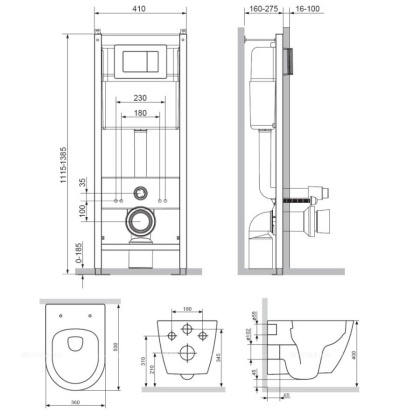 DX22.IS10101.1700 Инсталляция с клавишей Белый с подвесным унитазом Apollo безободк с сид м/лифт