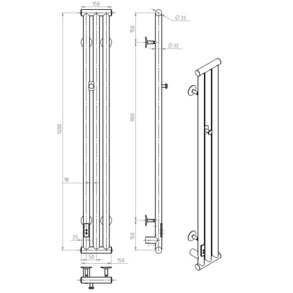 Полотенцесушитель Пэк сп Вектор 120*15 32 мм