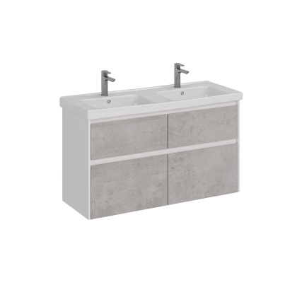 Тумба Lemark COMBI 125см под 2 раковины, подвесная/напольная,4 ящика, цвет фасада: Бетон, цвет корпуса: Белый глянец