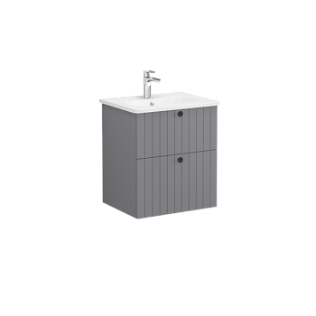 Тумба с раковиной Vitra Root Groove 60 см с круглой раковиной, 2 ящика, матовый серый Тумба с раковиной Vitra Root Groove 60 см с круглой раковиной, 2 ящика, матовый серый
