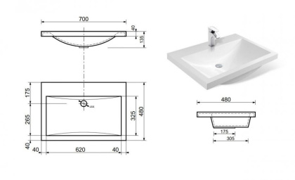 Тумба подвесная под умывальник Monaсo 700х480 2 ящика (ШхГхВ) 698х476х430