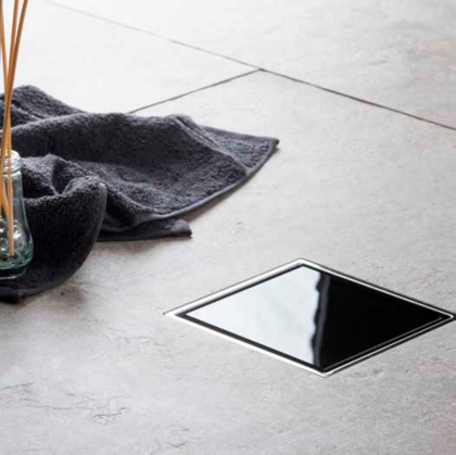 13000089 Точечный трап 150х150 мм Confluo Standard Black Glass 1, чёрное стекло, с рамкой Исполнение: Хром 